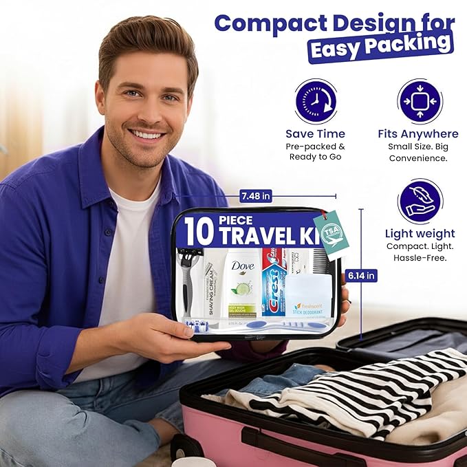 Trektote Bulk Hygiene Kit For Men And Women – (100 Pack) 10 Piece Set Of Travel Size Toiletries, TSA Compliant, Bulk Travel Essentials, Includes Shampoo And Conditioner, Body Wash, Toiletry Bag & More