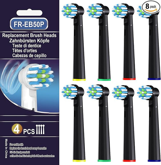 Replacement Toothbrush Heads for Oral B Pro 1000 Replacement Heads,Braun Replacement Brush Heads Refill Compatible with Genius X,Smart 1500,Pro 5000,8 Count,Black