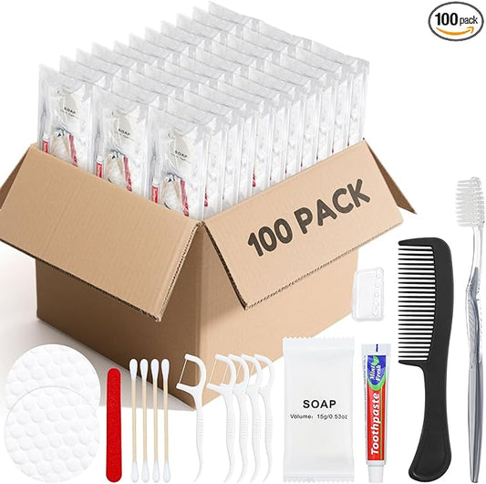 Travel Toothbrush Kit, Hygiene Kit Comes in A Double Sealed Individual Package, Personal Hygiene Kit for Hotel, Camping, Home and Travel (100 Set)