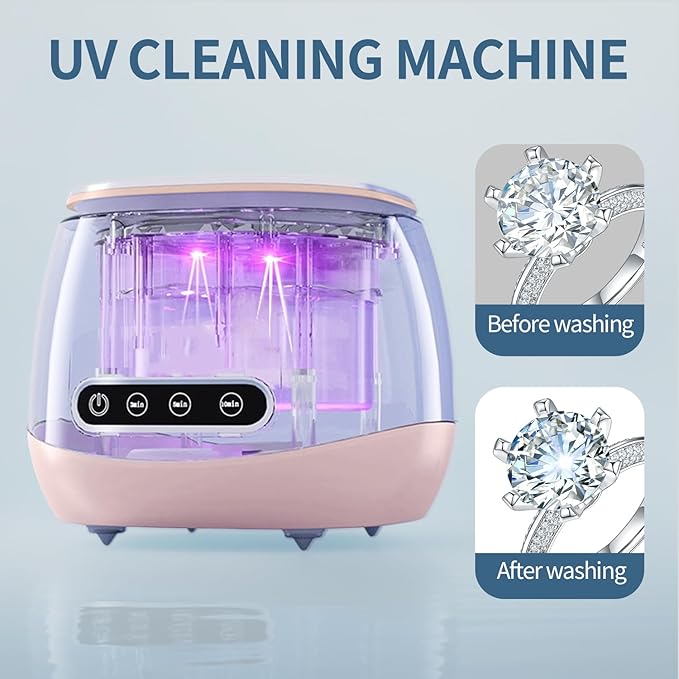 Ultrasonic Retainer Cleaner 48kHz Ultrasonic Cleaner Dental Ultrasonic Retainer Cleaner Machine Dental Cleaning Pod for Denture with Digital Timer, Dual Cleaning Mode for All Dental Appliances (Pink)
