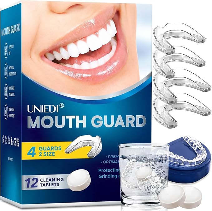 Mouth Guard for Grinding Teeth at Night: Moldable Sleeping Mouthguards for Clenching and Bruxism Protection - Nighttime Sleep Guards for Adults with 12 Cleaning Tablets