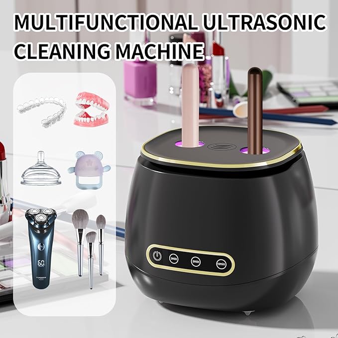 Ultrasonic Retainer Cleaner 48kHz Ultrasonic Cleaner Dental Ultrasonic Retainer Cleaner Machine Dental Cleaning Pod for Denture with Digital Timer, Dual Cleaning Mode for All Dental Appliances (Black)