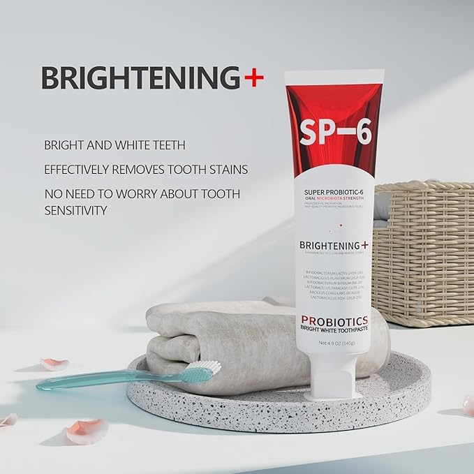 SP-6 Probiotic Whitening Toothpaste - Enhanced Formula with 6 Probiotics for Teeth Whitening and Gum Health - Enamel-Safe, Fluoride-Free, Fresh Mint Flavor, 4.9Oz (1)