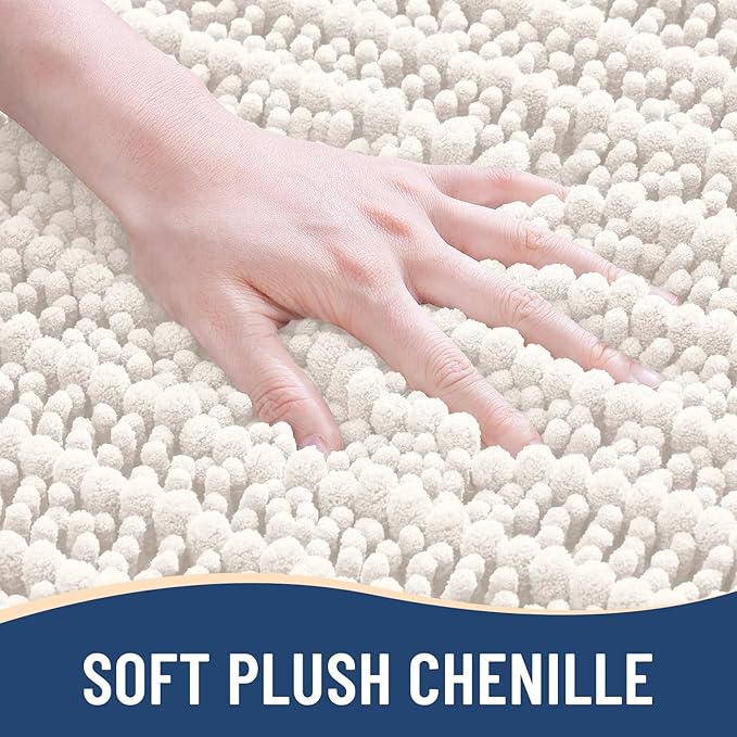 Arotive Luxury Chenille Bathroom Rug Mat, Extra Soft Thick Absorbent Shaggy Bath Rugs, Non-Slip Machine Wash Dry, Plush Bath Mats for Bathroom, Shower and Tub, 24x16, Ivory