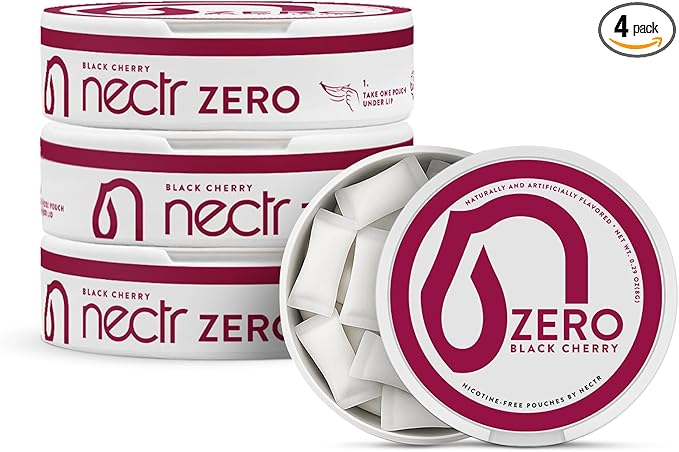 Nectr Energy Zero Pouches - No Caffeine, No Sugar, Zero Calories, Mini Pouches for Oral Fixation and Stress Relief - 4 Pucks of 20 - Black Cherry Flavor