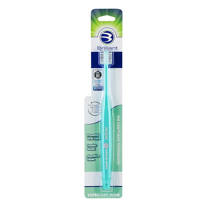 Brilliant Oral Care Expectant Mom Toothbrush, a Pregnancy Must Have with Gentle, Extra Soft Bristles, Round Head for Sensitive Teeth and Gums, Aqua, 1 Pack