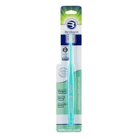 Brilliant Oral Care Expectant Mom Toothbrush, a Pregnancy Must Have with Gentle, Extra Soft Bristles, Round Head for Sensitive Teeth and Gums, Aqua, 1 Pack