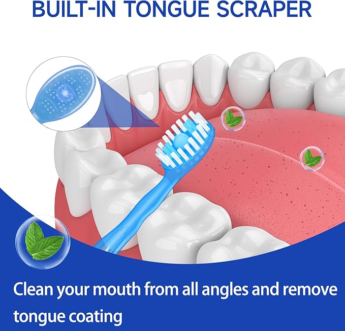 5 in 1 Mini Brushes Disposable Toothbrushes with Toothpaste + Tongue Scraper + Picks+Floss Travel Case Individually Wrapped Soft Travel Toothbursh Portable (Peppermint, 10)