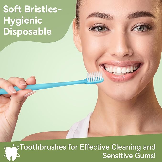 100 Pack Disposable Toothbrushes Bulk – Individually Wrapped Soft Bristles Single Use for Adults & Kids, Travel Hotel Guest Dental Office Donation Emergency Hygiene,Minimalist Design 5 Colors