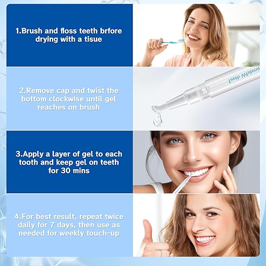 Teeth Whitening Pen, 4 Pack Tooth Whitening Gel Formula for Instant Stain Removal, Brightens Smile & Neutralizes Yellow Tones, Safe for Sensitive Teeth, Mint Flavor