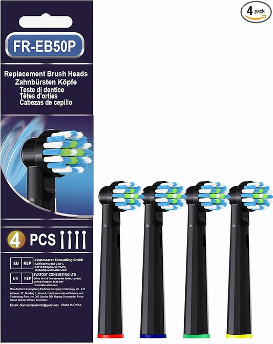 4 Pcs Replacement Toothbrush Heads Compatible with Braun Oral B Pro 1000/7000/9600/5000/3000, Precision Senesitive Brush Heads Refills for Genius X and Smart 1500 Electric Toothbrush (Black)
