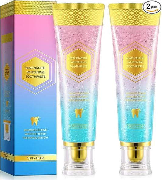 Niacinamide Whitening Toothpaste, Radiant Whitening Toothpaste, Stain Removal Natural, Complete Care, Enamel Repair, Freshes Breath, for Healthier and Whiter Teeth 2 PCS