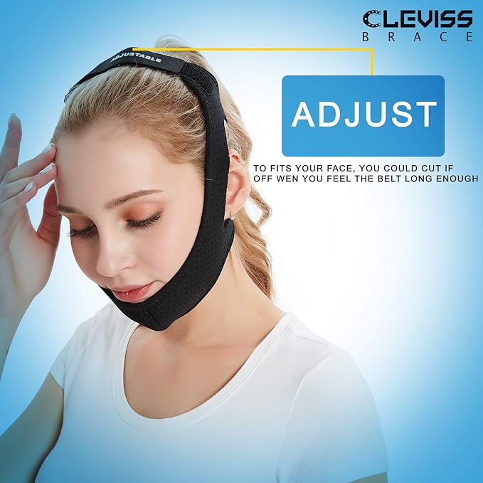 Adjustable Anti Snoring Chin Strap for CPAP Users - Breathable Snore Stopping Device Face Mask Bandage Keeping Mouth Closed (Black)