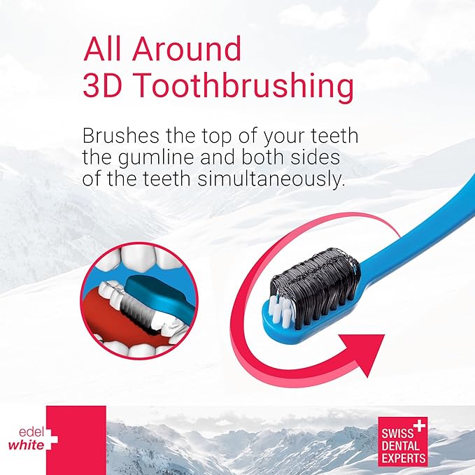 edel+white CleanCurl 3D Toothbrush - 3-Sided Toothbrush Ideal for Adults, Kids, Special Needs, Elderly - Soft Bristle Perfectly Cleans Teeth, Implants & Gum Line