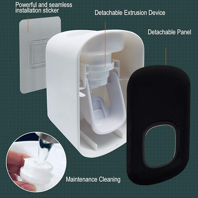 Toothpaste Dispenser,Automatic Toothpaste Squeezer Fit for Kids and Adults,Hands Free Wall Mounted Toothpaste Holder With Self-stick Sticker,Punch-Free Toothpaste Squeezer For Famliy Bathroom(Black)