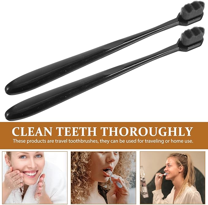 4pcs Soft Manual Toothbrushes for Adults and, Extra Soft Black Bristles with Ergonomic Handle, Portable Travel Toothbrushes for Gentle Gum Care and Daily Teeth Random Color