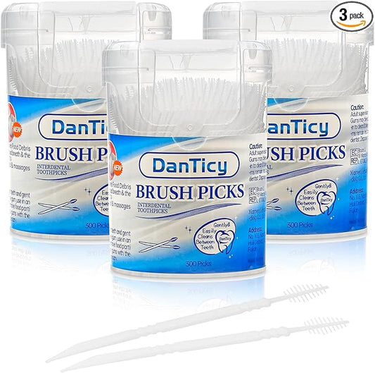 Brushpicks Interdental Toothpicks,Soft Bristle Dental Floss Picks Toothpicks,Helps Removes Plaque and Debris Between Your Teeth 900PCS (Pack of 3)