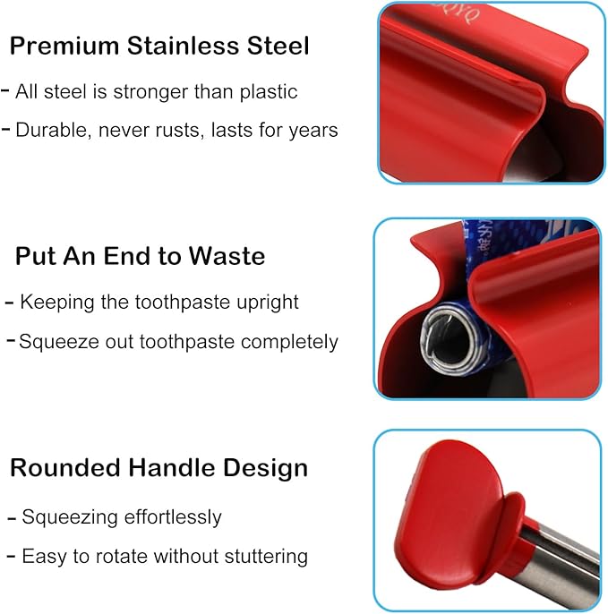 Toothpaste Squeezer - Metal Tube Squeezer Stainless Steel Tube Wringer UDQYQ Toothpaste seat Holder Stand (Red)