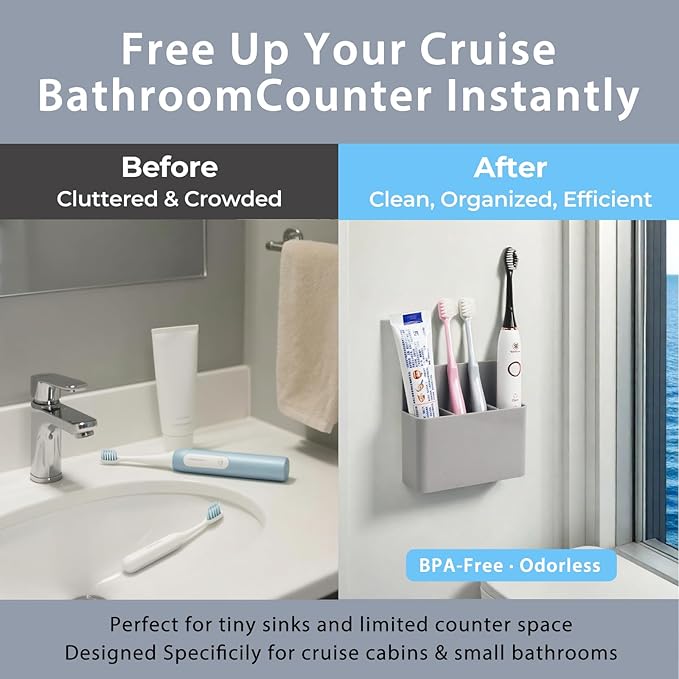 Cruise Essentials 2026 – Magnetic Toothbrush Holder for Cruise Ship Cabin, Wall-Mounted Cruise Bathroom Organizer, Travel Toothbrush Holder for Caribbean Cruise & Alaskan Cruise Must Haves (Green)