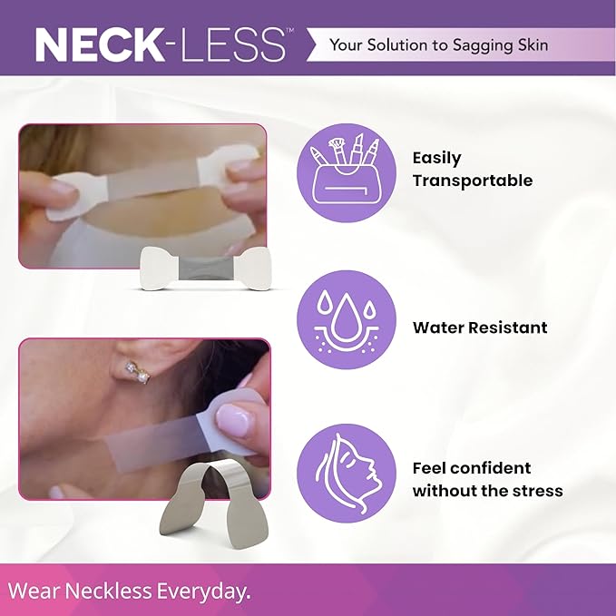 NECK-LESS Professional Face Tape - Patented Face Lift System, Invisible Enhancement Strips for Jawline & Neck (10 Strips)