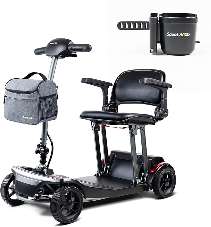 Mobility Scooters for Seniors & Adults Lightweight Foldable 15.53 Miles Airline Approved Removable Battery Powered Wheelchair with Detachable Front Bag & USB Charger Port
