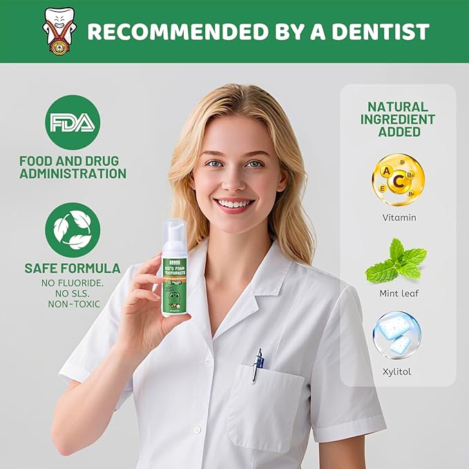 NOHOO Fluoride Free Foam Toothpaste Kids Watermelon,Natural Training Toothpaste for Baby Toddler Children Oral Cleaning and Cavity Protection(2 Pack)