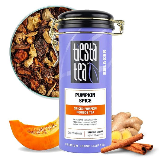 Tiesta Tea - Pumpkin Spice Rooibos Loose Leaf Tea, Premium Caffeine-Free Herbal Infusion, Refillable Tin Can, Brew Hot or Iced, Makes up to 50 Cups, 5 Ounce