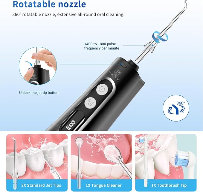 TTFM Dental Electric Water Flosser for Teeth Gums Braces, Dental Portable Flosser, 9 Pressure Modes, 300ml Tank Capacity, Rechargeable IPX7 Waterproof Teeth Cleaner