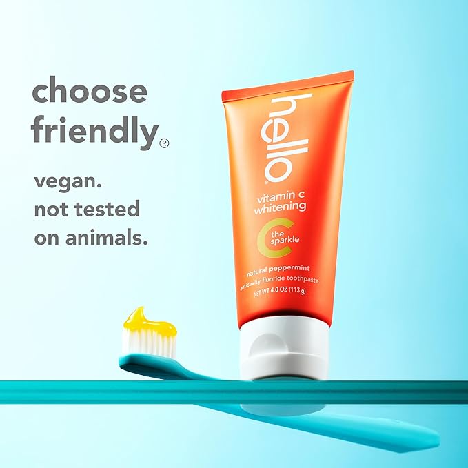 hello Vitamin C Whitening Toothpaste with Fluoride, Whitening SLS Free Toothpaste Pack, Up to 2 Shades Whiter Teeth, No Peroxide, Safe for Everyday Use, Natural Peppermint, 2 Pack, 4.0 Oz Tubes