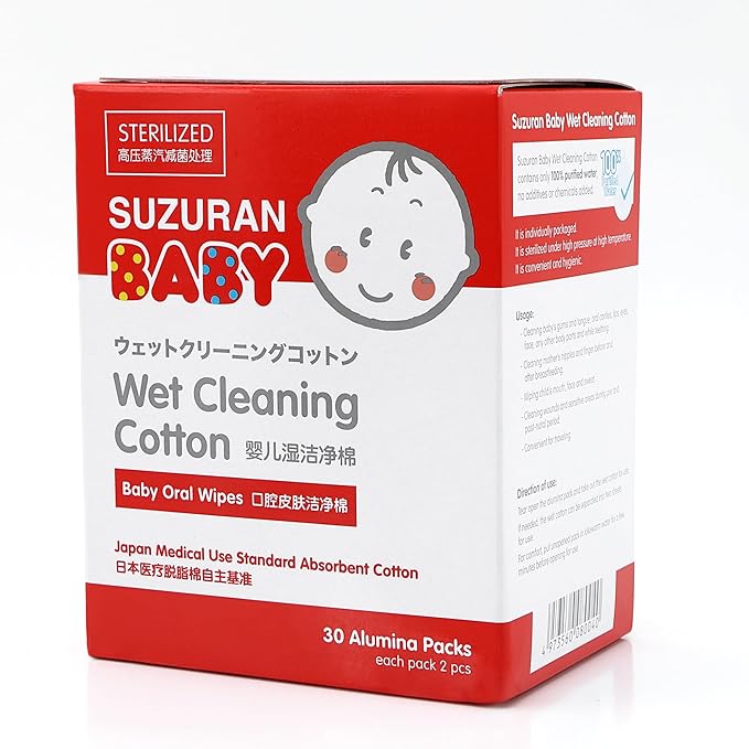 Mouth Wipes Cotton Pure Water, Finger Toothbrush Unscented Sensitive, Lint Free, Baby Oral Care for Gums, Teeth and Tongue Cleaning, Individually Wrapped 30 Packs