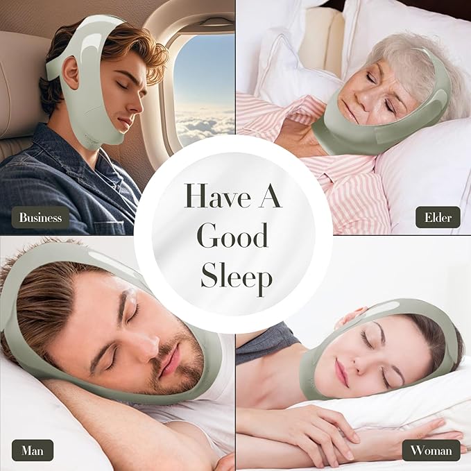 Chin Strap for Sleeping- Adjustable Snore Reduction Chin Strips for Men and Women, Comfortable and Breathable Snoring Solution, Anti- Snore Device (Greyish Green)