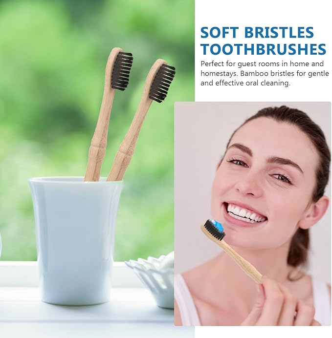 4pcs Toothbrushes with Extra Soft Bristles for Adults Natural Eco-Friendly Oral Care Non-Slip Handle for Comfortable Grip for Travel Camping and Daily Use