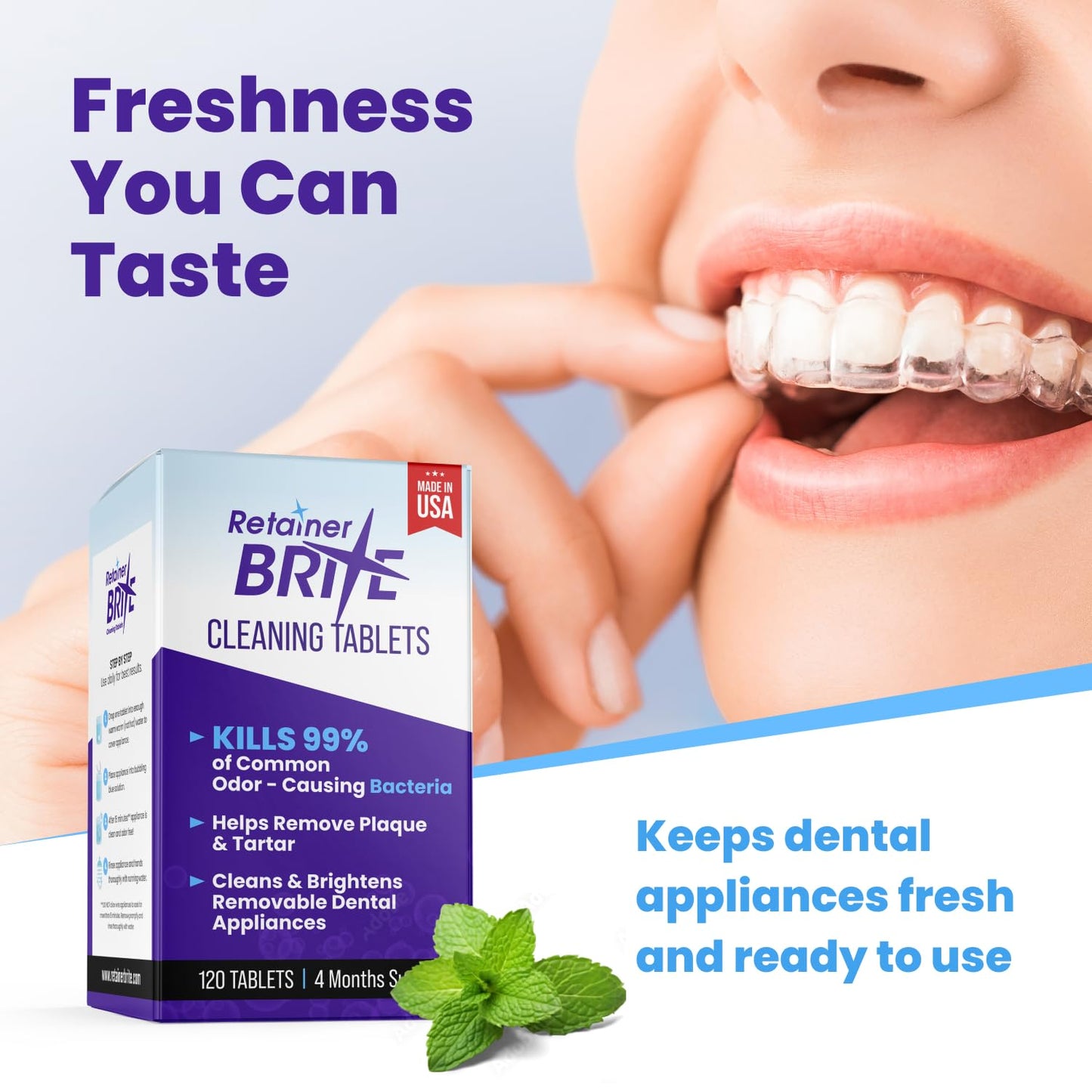 Retainer Brite Cleaning Tablets – For Retainers, Aligners, Nightguards & Mouthguards, 3-Month Supply, 96 Count