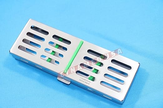 German Stainless 2 EA Dental Sterilization Cassette Rack Tray Box for 5 Instruments RED and Green