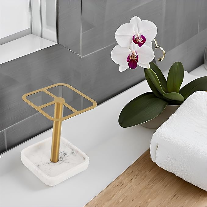 Toothbrush Holder Stainless Steel Bathroom Toothbrush Storage Organizer Toothpaste Holder Stand Rack for Bathroom Vanity, Countertops (Gold)