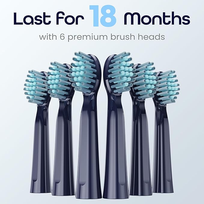 7AM2M Sonic Electric Toothbrush for Adults High Power Rechargeable Toothbrushes with 6 Brush Heads,5 Adjustable Modes, Built-in 2-Minute Smart Timer,3 Hours F Blue