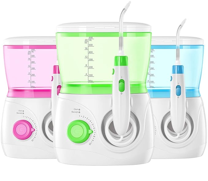 ToiletTree Products Children's Countertop Water Flosser - Dental Oral Irrigator for Kids - BPA-Free Dental Water Flosser with 600mL Capacity and Adjustable Water Pressure - Pink