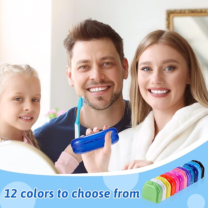 Sherr 120 Pcs Dental Retainer Cases Bulk with Holes 12 Colors Denture Case Mouth Guard Holder False Teeth Container Multicolored Retainer Holder for Travel Office Home
