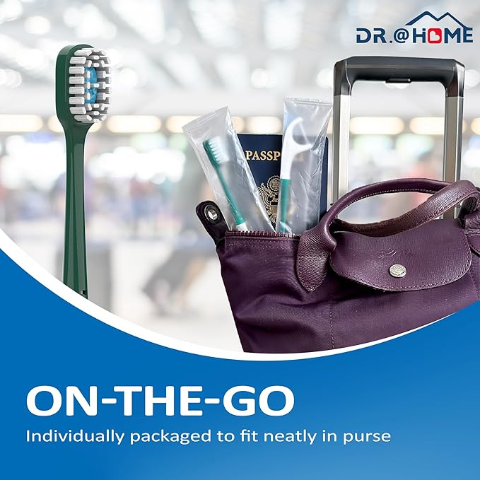 Disposable Travel Toothbrush on The go, Oral Care Set, Prepasted Mini Toothbrush 5 in 1 (Mint Paste+ Soft Bristles+Flosser+Pick+Tongue Scraper) | Individually Wrapped (48 Count - 2 Pack)