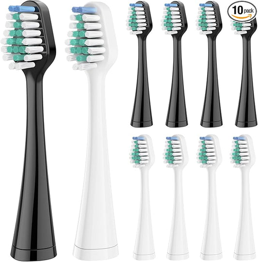 Harobey Replacement Toothbrush Heads for AquaSonic Duo Series and Home Dental Center Electric Toothbruh, NOT Compatible with Duo Series Pro, 5 White + 5 Black