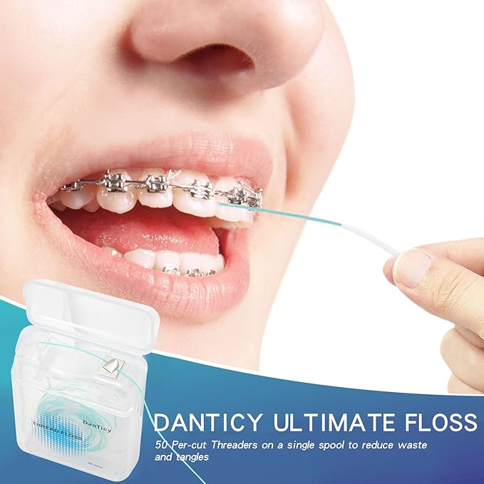 840D Fluffy Floss Threaders,Deep Clean Dental Floss for Braces, Bridges, and Implants,Super Floss, 50 Count, Pack of 1