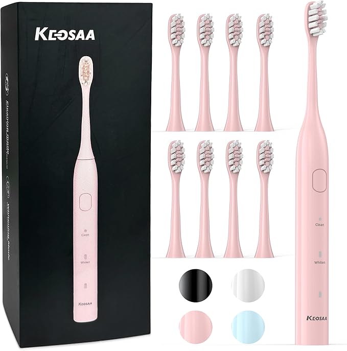 Pink Electric Toothbrush with 8 Brush Heads, Sonic Toothbrush with Fast Charge 4 Hours Last 60 Days, 2-Min & 30s Smart Timer, IPX7 Waterproof(Pink)