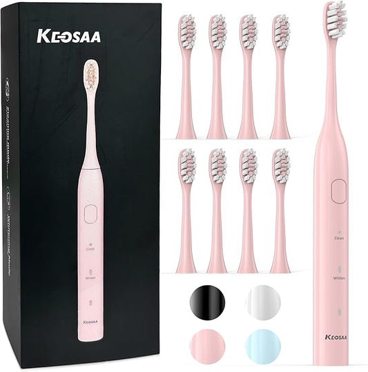 Pink Electric Toothbrush with 8 Brush Heads, Sonic Toothbrush with Fast Charge 4 Hours Last 60 Days, 2-Min & 30s Smart Timer, IPX7 Waterproof(Pink)