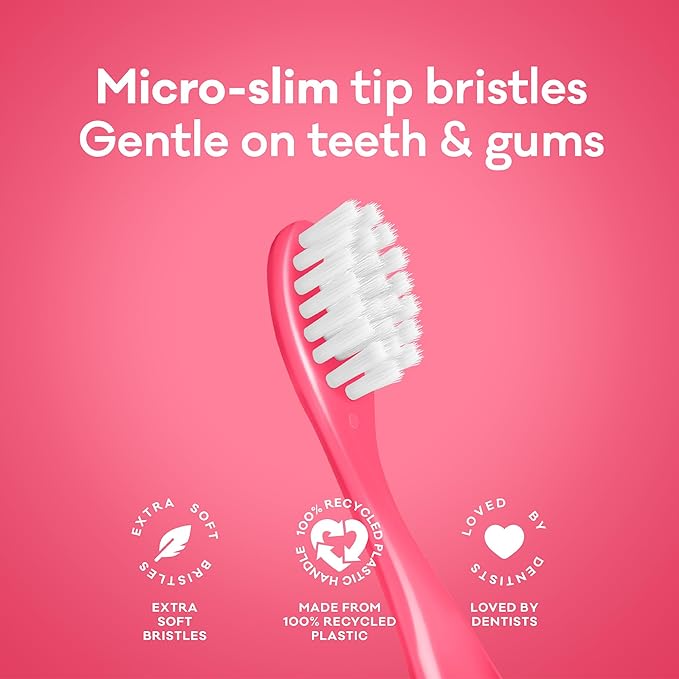 Grin Kids 100% Recycled Toothbrush, Extra Soft, 4 Count, Blue, Gentle Care for Baby and Toddler Teeth
