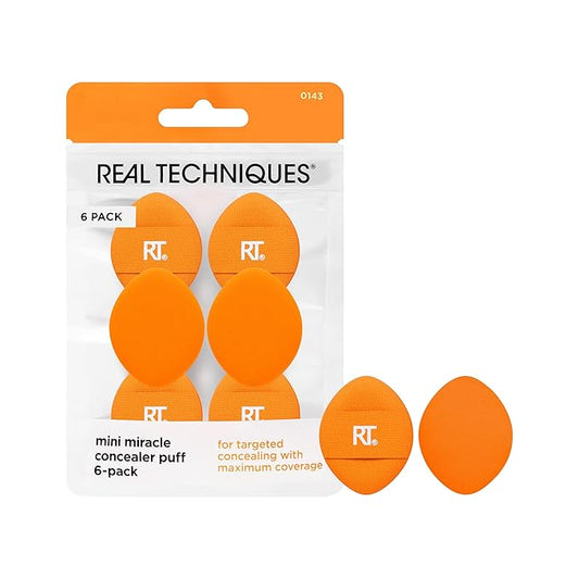 Real Techniques Mini Miracle Concealer Puff 6 Pack, Small Makeup Puff For Liquid & Cream Foundation & Concealer, Targeted Concealing Under Eyes & Blemishes, Travel Friendly, Vegan, & Cruelty Free