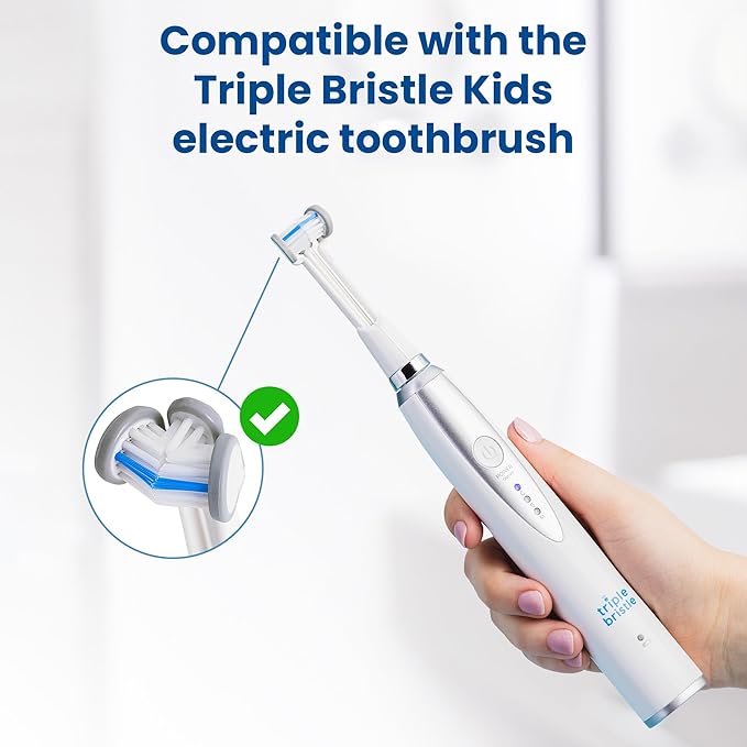 Triple Bristle Kids Sonic Toothbrush | 2 Pack Replacement Head Refill | 3-Sided Brushing to Clean Teeth and Gums | Dentist Created & Approved | Safe on Braces