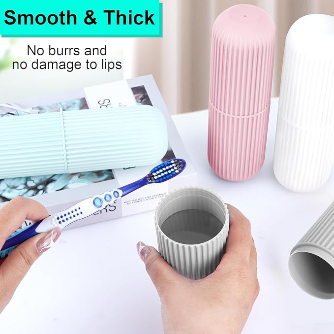 UCEC Toothbrush Case for Traveling, Portable Toothbrush Holders Travel Case, 7.7" x 2.36" x 2.36" Toothbrush Holders for Travel, Camp, Home, School, Business, Bathroom,2 Pack (Grey, White)