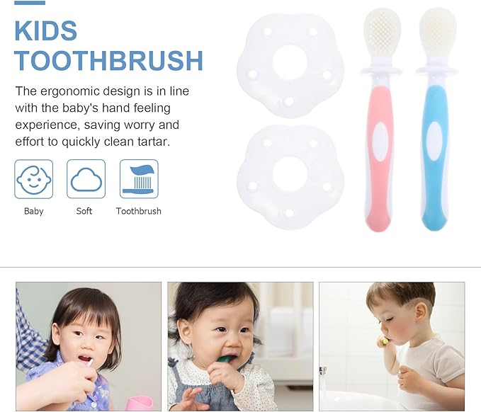 2 Sets Silicone Toothbrushes for Oral Care Safe Dental Tool with Soft Bristles Dual-Sided Design for Cleaning Blue and Pink for Boys and Fun Habit Builder