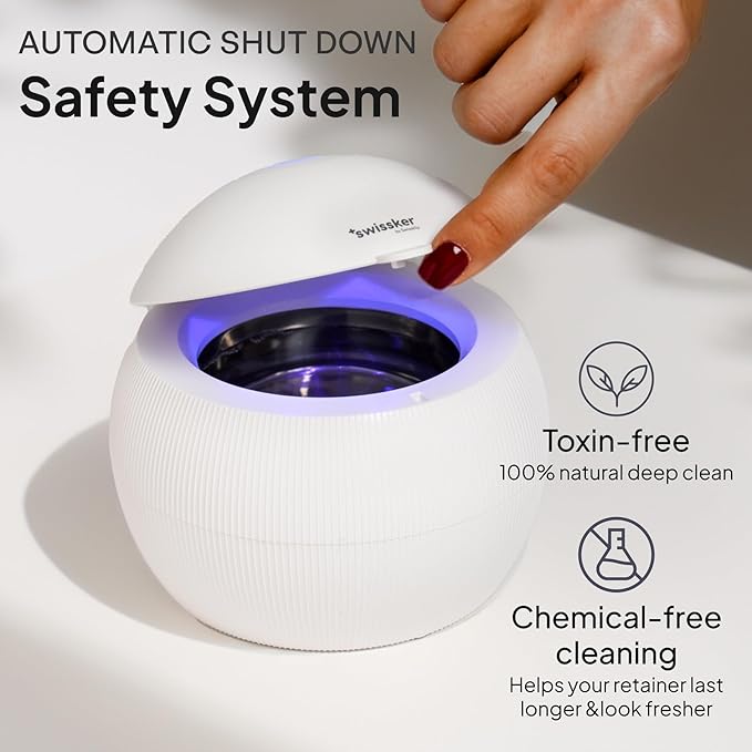 Swissklip ShinePod Ultrasonic Dental Cleaning Pod | Ultrasonic Retainer Cleaner Machine | Mouth Guard Cleaner| Night Guard Cleaner| Aligner Cleaner | Denture Cleaner - White