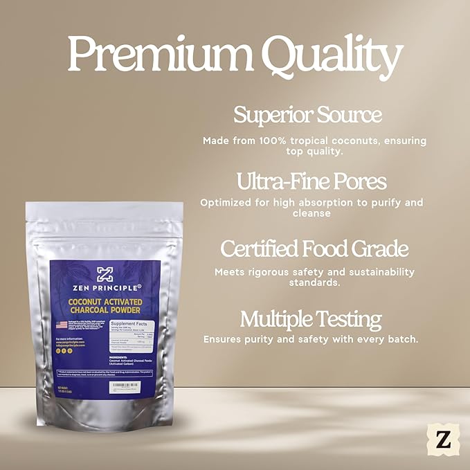 Zen Principle Coconut Activated Charcoal Powder. Whitens Teeth, Rejuvenates Skin and Hair, Supports Better Digestion. USA-Owned Producers, 2.5 lb